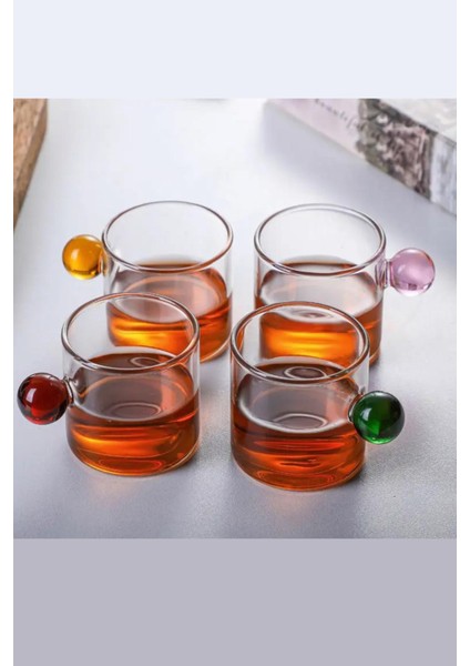 Renkli Boncuk Kulplu Kahve Bardağı Espresso Bardağı Kahve Yanı Bardağı 6'lı Set 100 ml