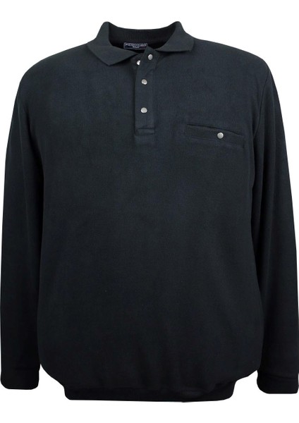 Erkek Büyük Beden 122 Kilo - 158 Kilo Arası Için Uygun Geniş Kalıp Polo Yaka Selanik Sweat Siyah