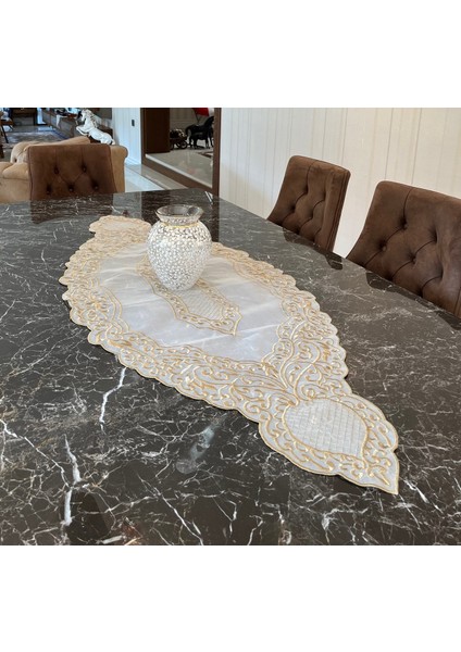 Maraş Işi 5'li Salon Örtü Takımı (%100 Ödemiş Ipeği) - Dore Nakış İşleme - Çeyizlik