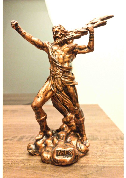 Antioch Art and Design Zeus Biblo Mitolojik Tasarım Heykel 18 cm Ev Dekor Hediyelik Eşya Bronz