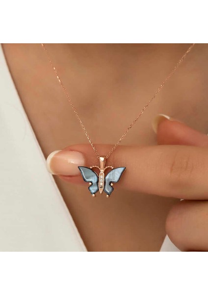 Gümüş Rose Antrasit Kaplangözü Taşlı Kelebek Kolye fırsatları