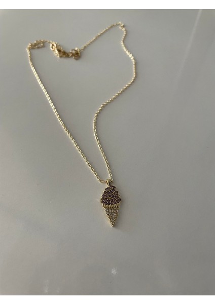 Mor Taşlı Dondurma Model Zirkon Gold Kolye
