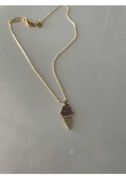 Mor Taşlı Dondurma Model Zirkon Gold Kolye fiyatları