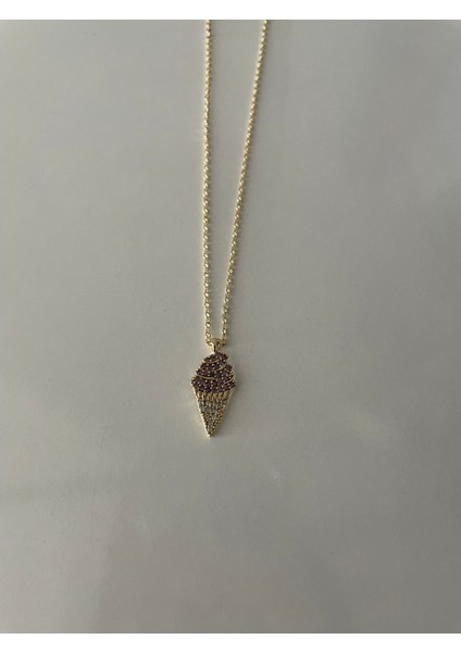 Mor Taşlı Dondurma Model Zirkon Gold Kolye modelleri