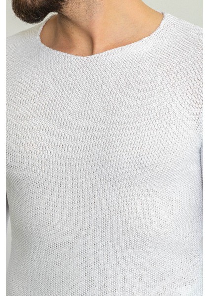 Lase Beyaz Slim Fit Bisiklet Yaka Uzun Kollu Erkek Triko fiyatları