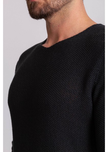 Lase Siyah Slim Fit Bisiklet Yaka Uzun Kollu Erkek Triko