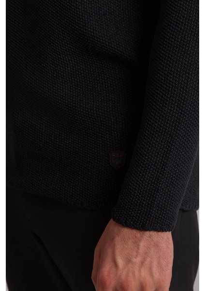 Lase Siyah Slim Fit Bisiklet Yaka Uzun Kollu Erkek Triko