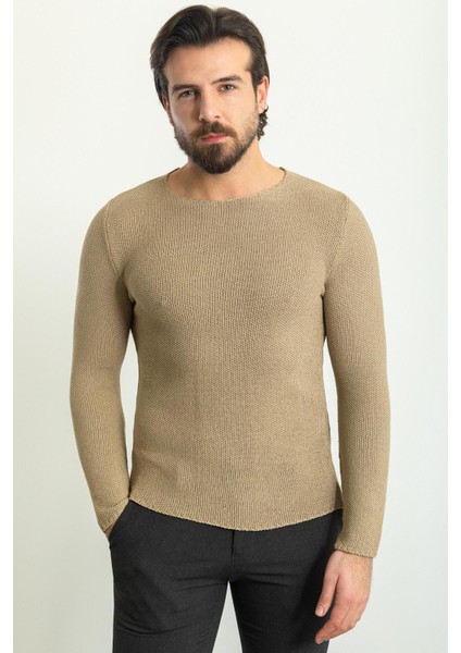 Lase Taş Slim Fit Bisiklet Yaka Uzun Kollu Erkek Triko