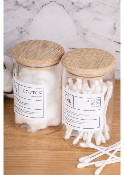 2li 250ML Bambu Kapaklı Pamuk/kulak Pamuğu Kavanozu Cam Banyo Düzenleyici