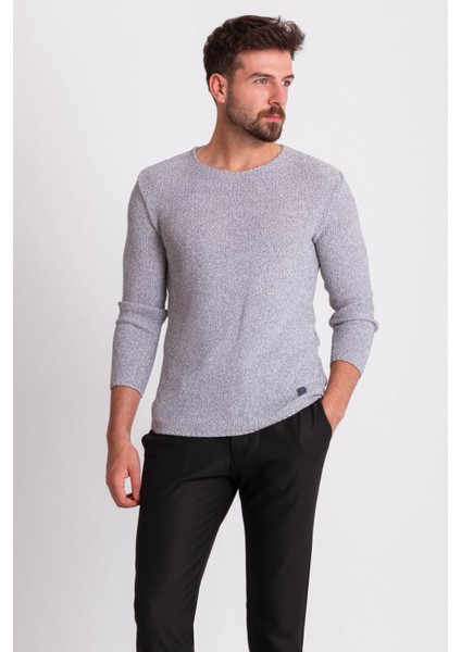 Lase Siyah Beyaz Slim Fit Bisiklet Yaka Uzun Kollu Erkek Triko