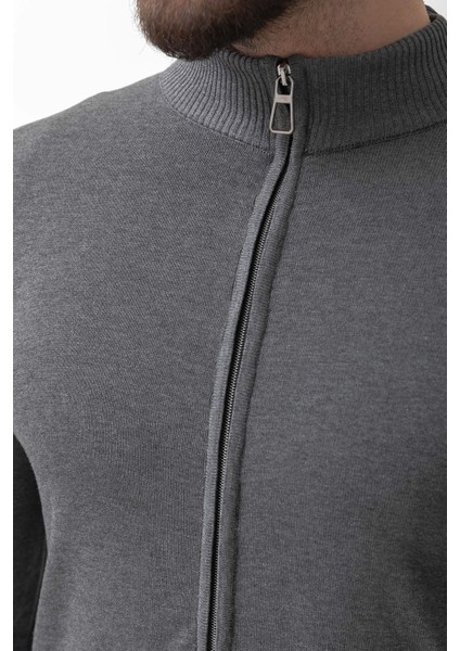 Duz Antrasit Renk Slim Fit Yarım Balıkcı Yaka Erkek Hırka fırsatları