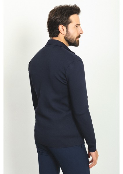 Çizgili Lacivert Renk Torba Cep Slim Fit Yün Erkek Triko Ceket indirimleri