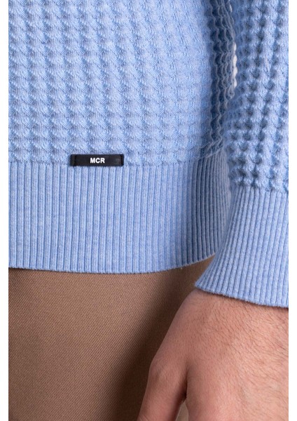 Dokulu Mavi Renk Slim Fit Tam Balıkçı Yaka Erkek Kazak modelleri