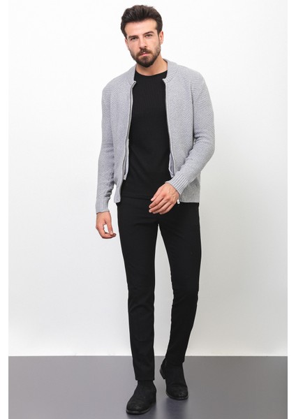 Desenli Gri Renk Slim Fit Hakim Yaka Erkek Hırka modelleri