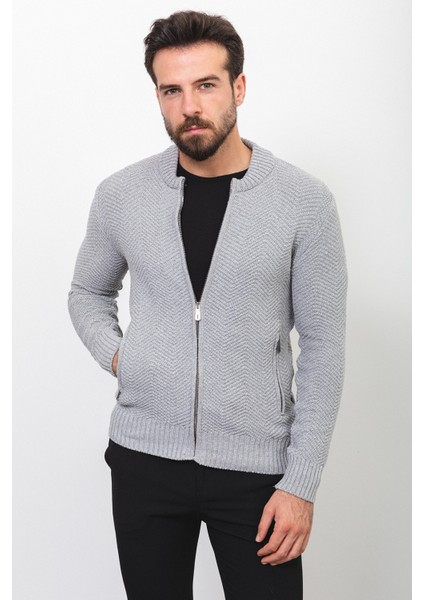 Desenli Gri Renk Slim Fit Hakim Yaka Erkek Hırka fırsatları