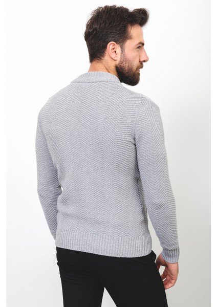 Desenli Gri Renk Slim Fit Hakim Yaka Erkek Hırka indirimleri