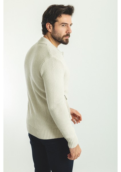 Desenli Bej Rengi Slim Fit Hakim Yaka Erkek Hırka indirimleri