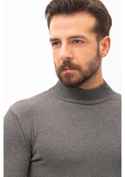 Düz Antrasit Rengi Slim Fit Erkek Yarım Balıkçı Yaka Kazak fiyatları