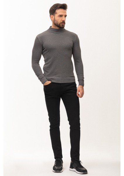 Düz Antrasit Rengi Slim Fit Erkek Yarım Balıkçı Yaka Kazak fırsatları