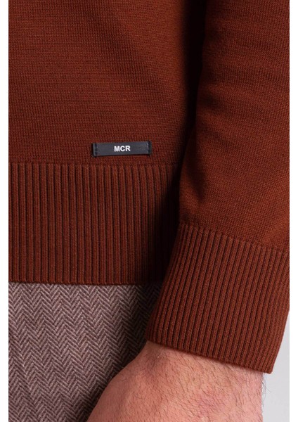 Düz Kahverengi Slim Fit Erkek Yarım Balıkçı Yaka Kazak modelleri