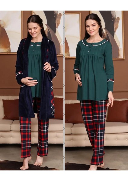 Birolgaye Bone Club 5710 Kadife Hamile Lohusa 3 Lü Pijama Sabahlık Tk