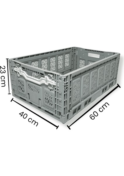 Katlanır Gri Kasa 60X40X23 cm - Gıdaya Uygun Katlanabilir Düzenleyici Sepet 45 Litre