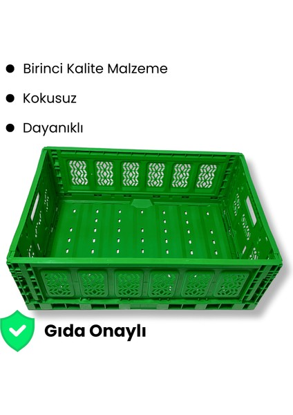 Katlanır Yeşil Kasa 60X40X23 cm - Gıdaya Uygun Katlanabilir Düzenleyici Sepet 45 Litre