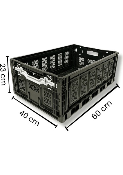 1.Kalite Katlanır Siyah Kasa 60x40x23 cm - Gıdaya Uygun Katlanabilir Düzenleyici Sepet 45 Litre