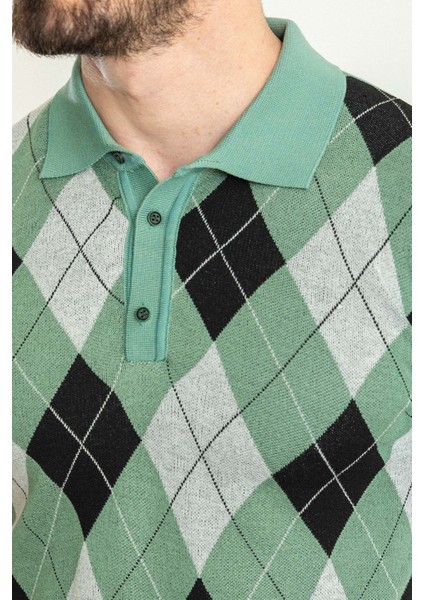 Desenli Yeşil Rengi Slim Fit Polo Yaka Erkek Triko T-Shirt fiyatları