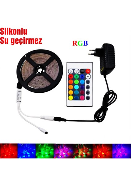5 mt Kumandalı Rgb Şerit LED Lamba Iç ve Dış Mekan Silikon Yapışkanlı Aydınlatma modelleri