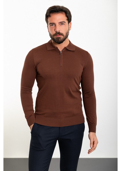 Triko Polo Fermuarlı Yaka