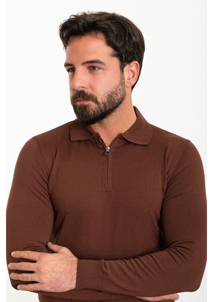 Triko Polo Fermuarlı Yaka