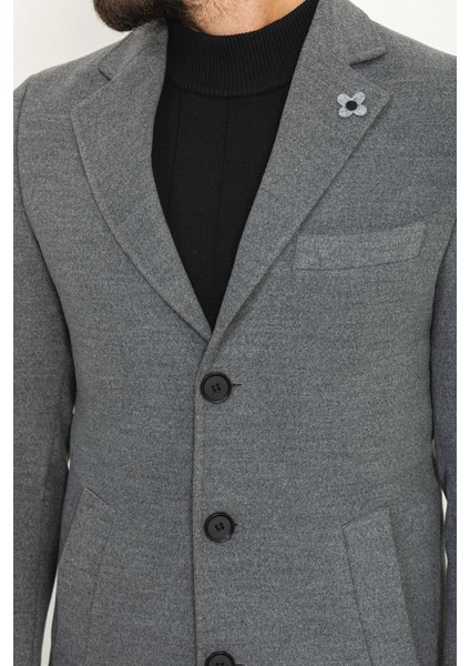 Düz Gri Renk Slim Fit Mono Yaka Klasik Yün Erkek Kaban fiyatları