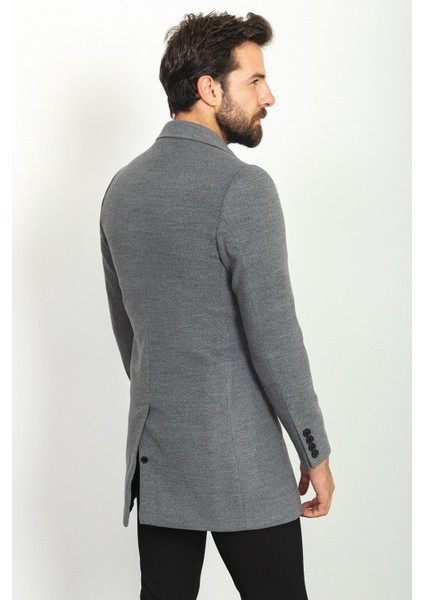 Düz Gri Renk Slim Fit Mono Yaka Klasik Yün Erkek Kaban indirimleri