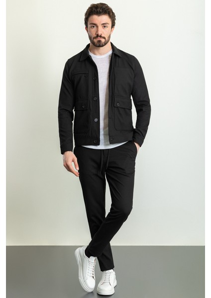 Çizgili Siyah Slim Fit Erkek Mont Pantolon Takım modelleri