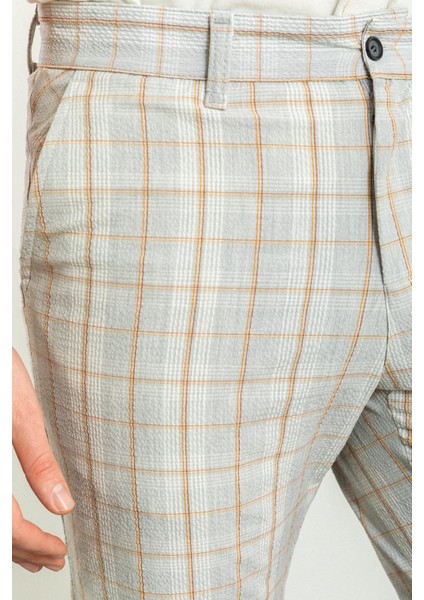 Ekoseli Gri Renk Super Slim Fit Erkek Şort