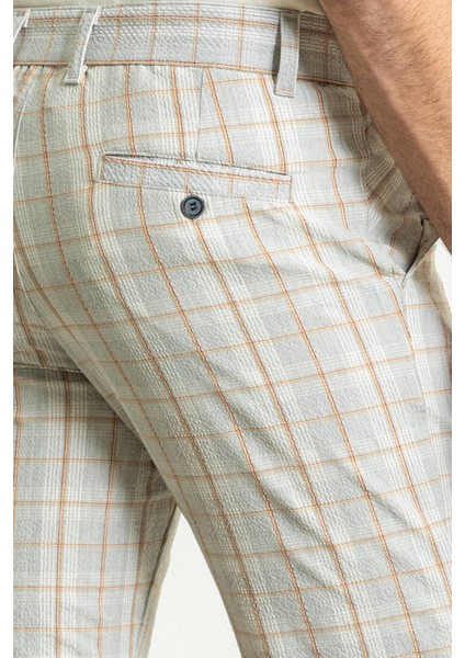 Ekoseli Gri Renk Super Slim Fit Erkek Şort