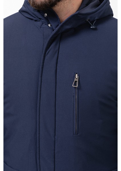 Düz Lacivert Slim Fit Torba Cep Kapüşonlu Erkek Kaban fırsatları