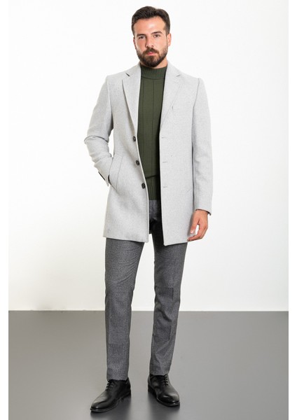 Düz Gri Slim Fit Mono Yaka Kaşe Erkek Kaban modelleri