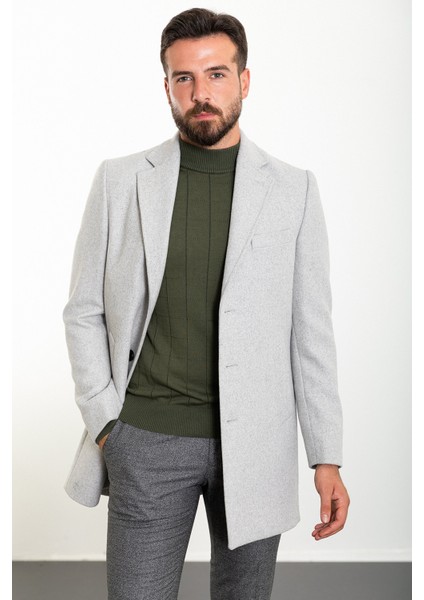 Düz Gri Slim Fit Mono Yaka Kaşe Erkek Kaban fırsatları