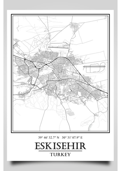 Eskişehir Şehir Haritası Çerçevesiz Poster-Harita Sanatı, Map Art Design