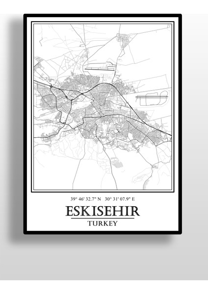 Eskişehir Şehir Haritası Çerçevesiz Poster-Harita Sanatı, Map Art Design