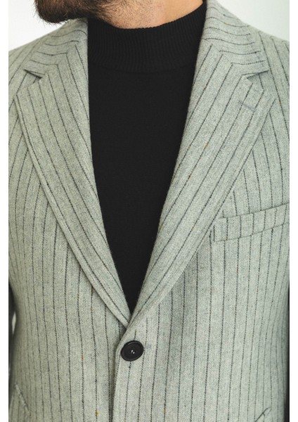 Çizgili Gri Renk Slim Fit Mono Yaka Yün Erkek Kaban fiyatları