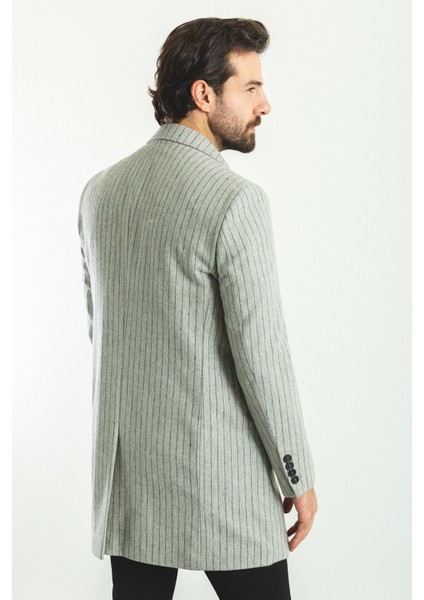 Çizgili Gri Renk Slim Fit Mono Yaka Yün Erkek Kaban indirimleri