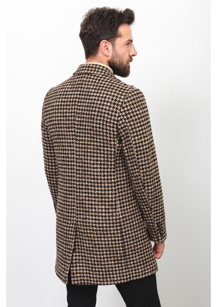 Desenli Siyah Renk Slim Fit Geniş Yaka Yün Erkek Kaban fırsatları