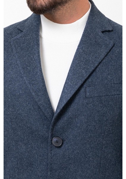 Düz Lacivert Slim Fit Mono Yaka Klasik Kaşe Erkek Kaban fiyatları