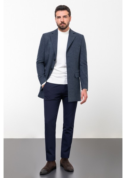 Düz Lacivert Slim Fit Mono Yaka Klasik Kaşe Erkek Kaban modelleri