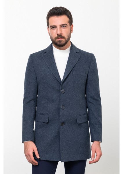 Düz Lacivert Slim Fit Mono Yaka Klasik Kaşe Erkek Kaban indirimleri