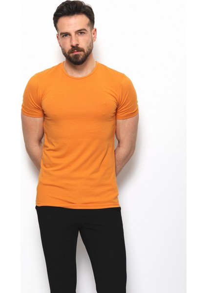 Düz Kayısı Rengi Super Slim Fit Bisiklet Yaka Basic Erkek T-Shirt fırsatları