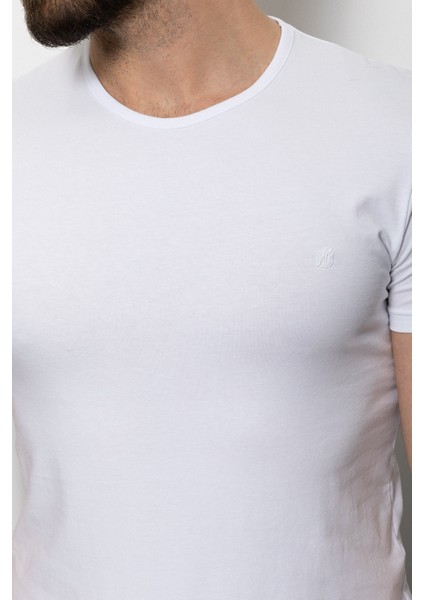 Düz Beyaz Renk Super Slim Fit Bisiklet Yaka Basic Erkek T-Shirt fiyatları